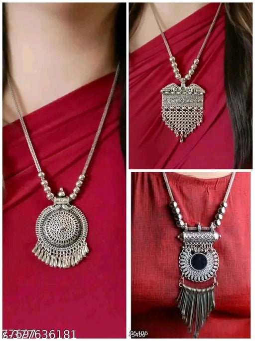 एल्योर चंकी महिलाओं के हार और चेन - ऑक्सीडाइज़्ड सिल्वर प्लेटेड, एडजस्टेबल फिट