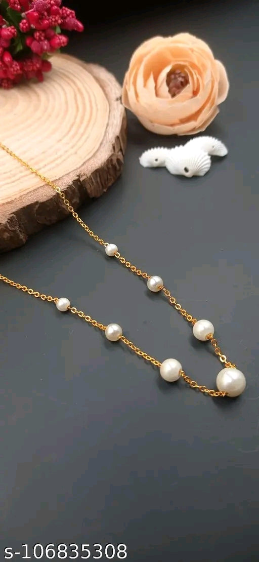 Chic Gold-Plated Pearl Necklace for Women &amp; Girls – Elegant Long Choker for Special Occasions
