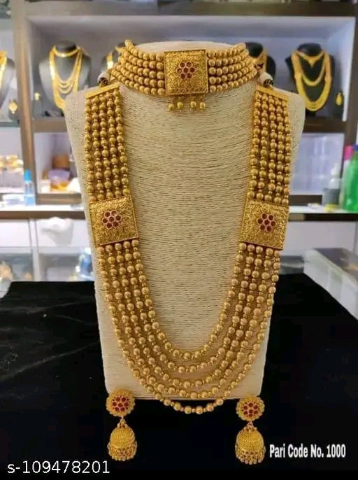 प्रिंसेस एलिगेंट गोल्ड-प्लेटेड ज्वेलरी सेट - चमकदार कृत्रिम पत्थरों के साथ एडजस्टेबल नेकलेस और इयररिंग