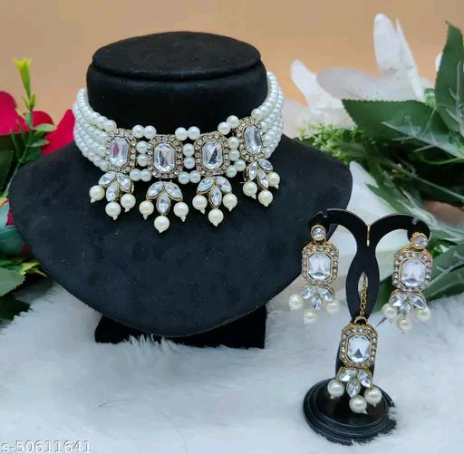 Elegant Gold-Plated Choker Set with Earrings & Maangtika - Adjustable, Skin-Friendly Design