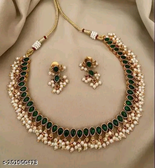 Princess Unique Gold-Plated Pearl Necklace & Earrings Set - Adjustable & Elegant"
