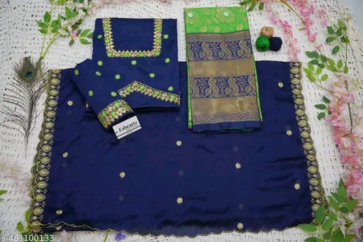 Trending South Indian Half Saree Set with Blouse & Rangoli Embroidery Dupatta#