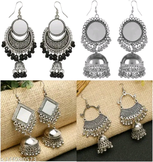 Oxidised Silver Earrings and Studs Collection Set of 4 India