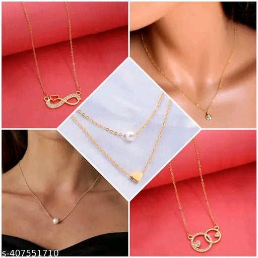 Shimmering Gold-Plated Brass Necklace Combo – Elegant Bib Chain Set of 5 India