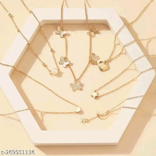 Jewels Galaxy Gold Plated Six-Piece Layered Necklace for Women &amp; Girls - Adjustable, Elegant Design
