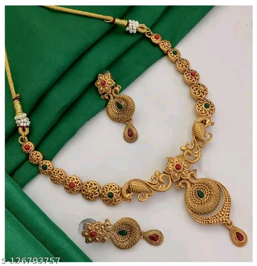 Allure Graceful Gold-Plated Jewelry Set – Adjustable Necklace and Earrings Effortless Elegance India