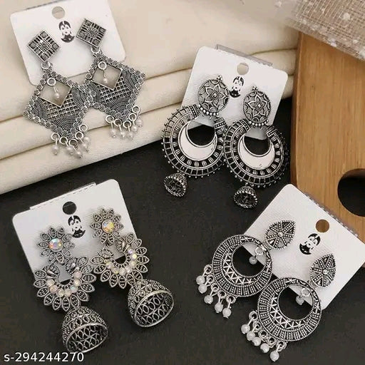 Unique Oxidised Silver Jhumkhas Earrings and Studs Pack of 4 India