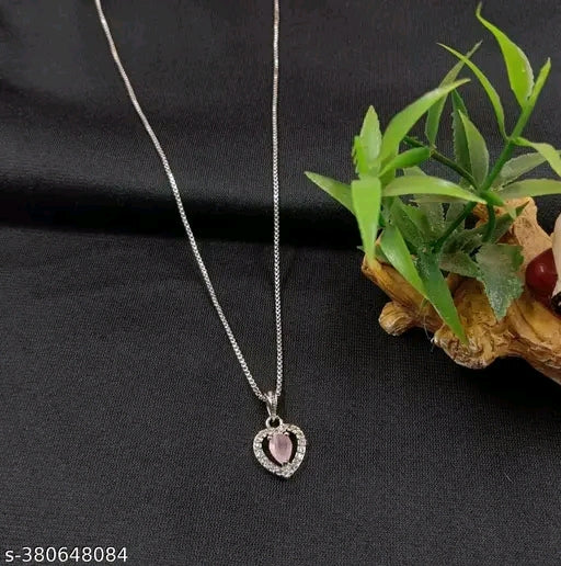 OM SAI CREATIVES Silver Plated AD Diamond Studded Designer Pendant with Antique Chain