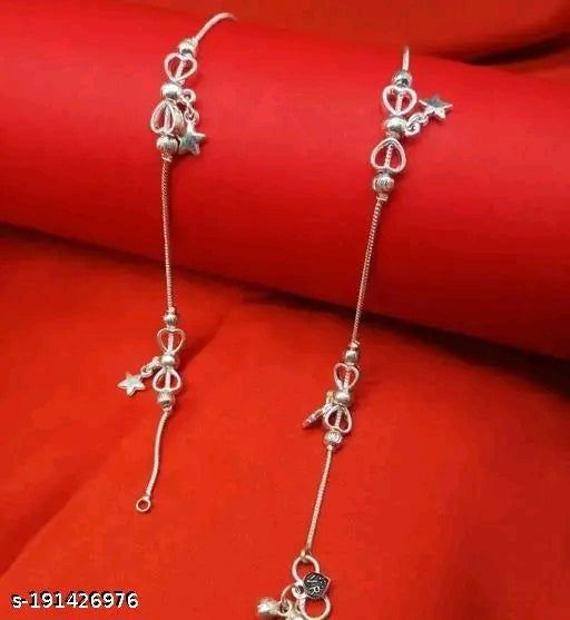 Sparkling Silver Charm Anklet with Crystals for Women India