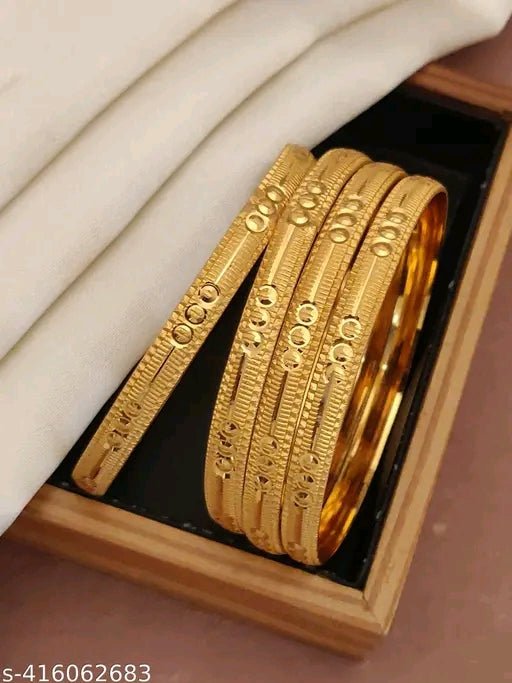 Diva Glittering Gold-Plated Bangle Set – Elegant Alloy Bracelet  Description:
