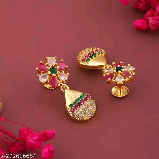 Micro-Plated Drop Earrings with Cubic Zirconia American Diamond – Classic India