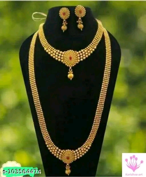Radiant Shimmering Pearl Jewelry Set – Elegant Gold-Plated Haram & Earrings"