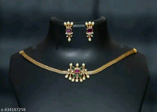 Feminine Colorful Jewelry Set with Gold-Plated Choker and Earrings India
