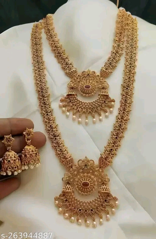 दिवा फैंसी डायमंड गोल्ड-प्लेटेड फिनिश ज्वेलरी सेट - एडजस्टेबल