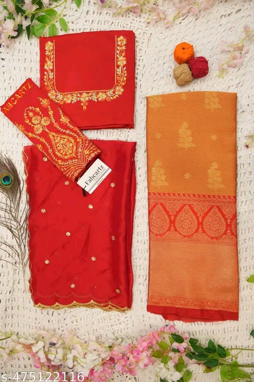 Trending South Indian Half Saree Set With Blouse & Rangoli Embroidery Dupatta#