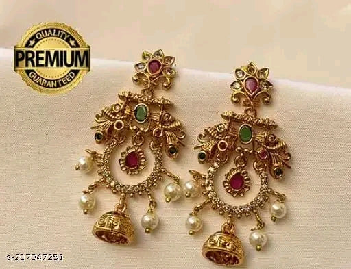 Latest Gold-Plated Jhumkhas with Cubic Zirconia &amp; American Diamond