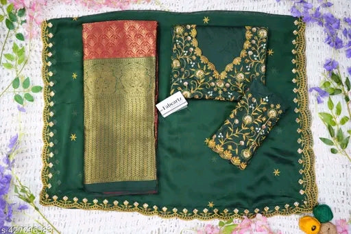 South Indian Style Litchi Silk Half Saree with Embroidered Blouse & Tapeta Dupatta #