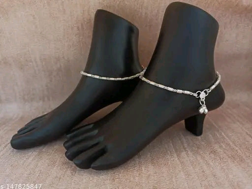 Silver Charm Anklets for Girls - Thick German Silver Plated Payal