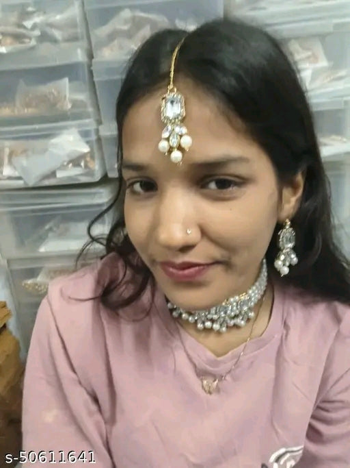 Elegant Gold-Plated Choker Set with Earrings & Maangtika - Adjustable, Skin-Friendly Design