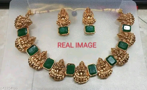 Elegant Gold-Plated Colorful Jewellery Set with Adjustable Necklace & Earrings
