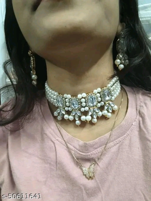 Elegant Gold-Plated Choker Set with Earrings & Maangtika - Adjustable, Skin-Friendly Design