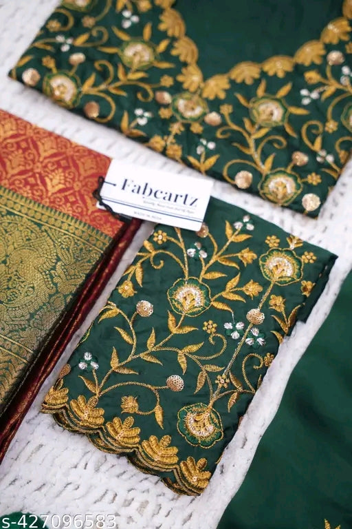 South Indian Style Litchi Silk Half Saree with Embroidered Blouse & Tapeta Dupatta #