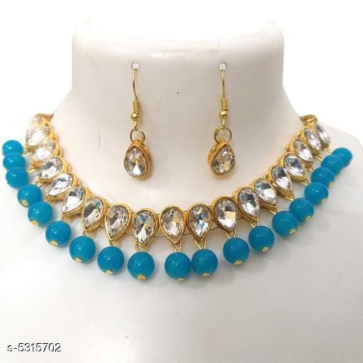 Women Alloy Gold Plated Jewellery Set – Necklace Earrings India Model 1