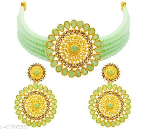 Shimmering Glittering Jewellery Set – Necklace Earrings Women India Model 3