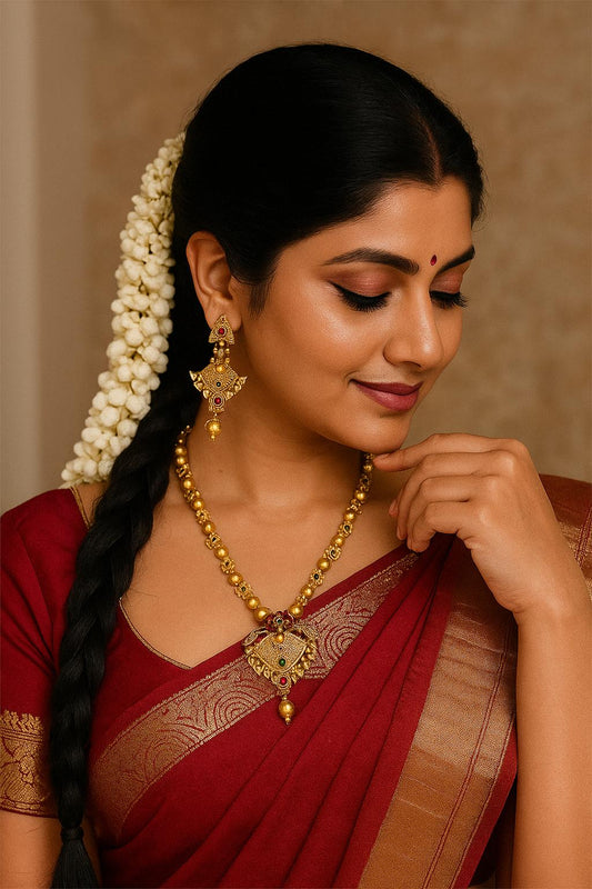 Diva Elegant Gold-Plated Ruby Jewellery Set – Necklace & Earrings