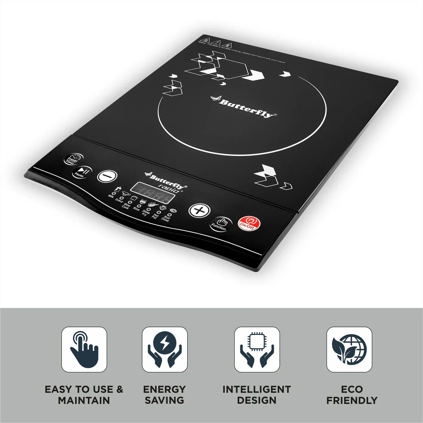 Butterfly Induction Stove LED Display - Power Status Indicator - Active Cooking Mode Display - Clarity Design
