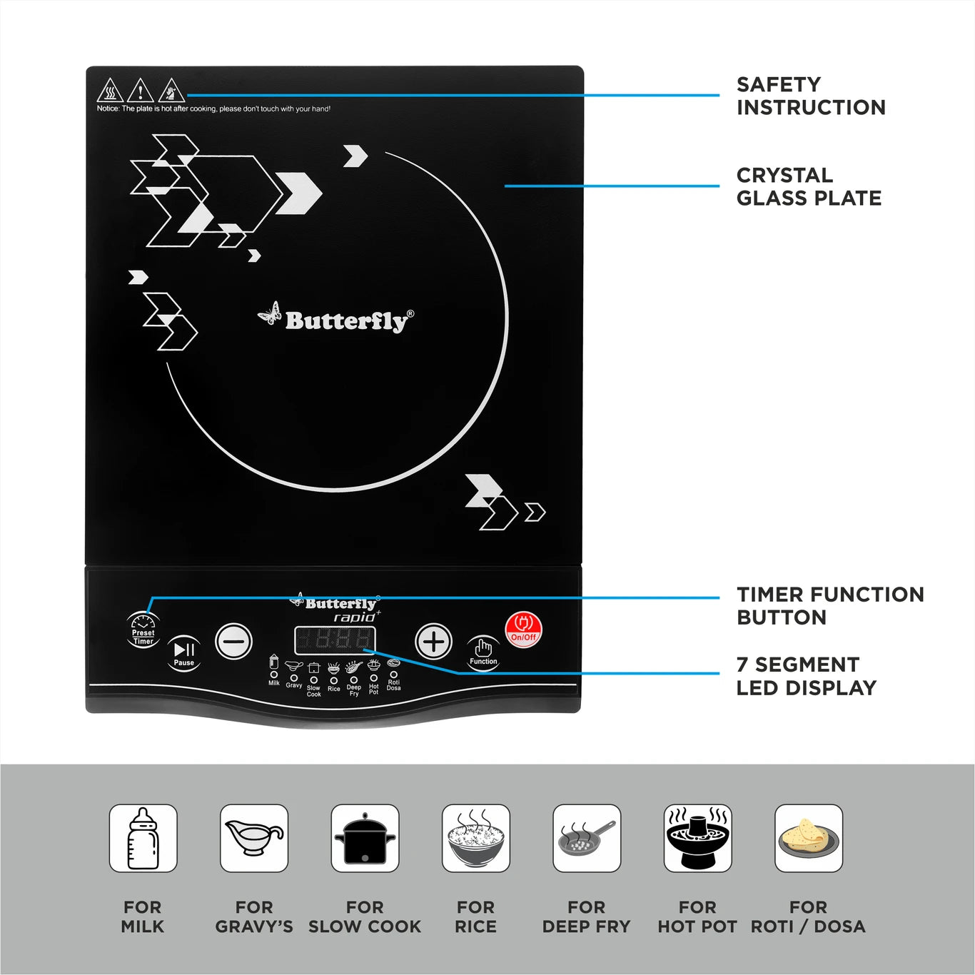 Butterfly Rapid Plus 1700W Induction Cooktop with Preset Menu & LED Display#