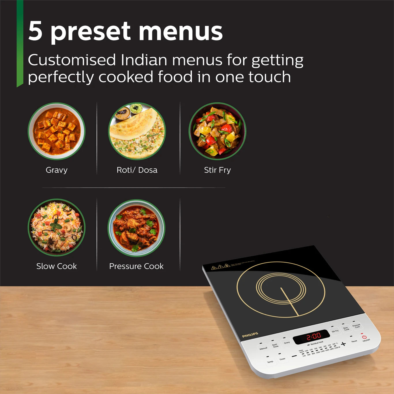 Philips HD4928 2100W Induction Cooktop Push Button Fast Heating #