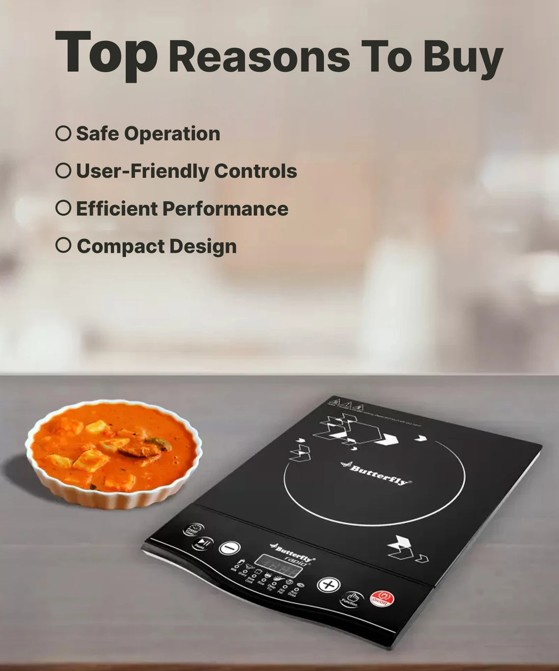 Butterfly Rapid Plus 1700W Induction Cooktop with Preset Menu & LED Display#