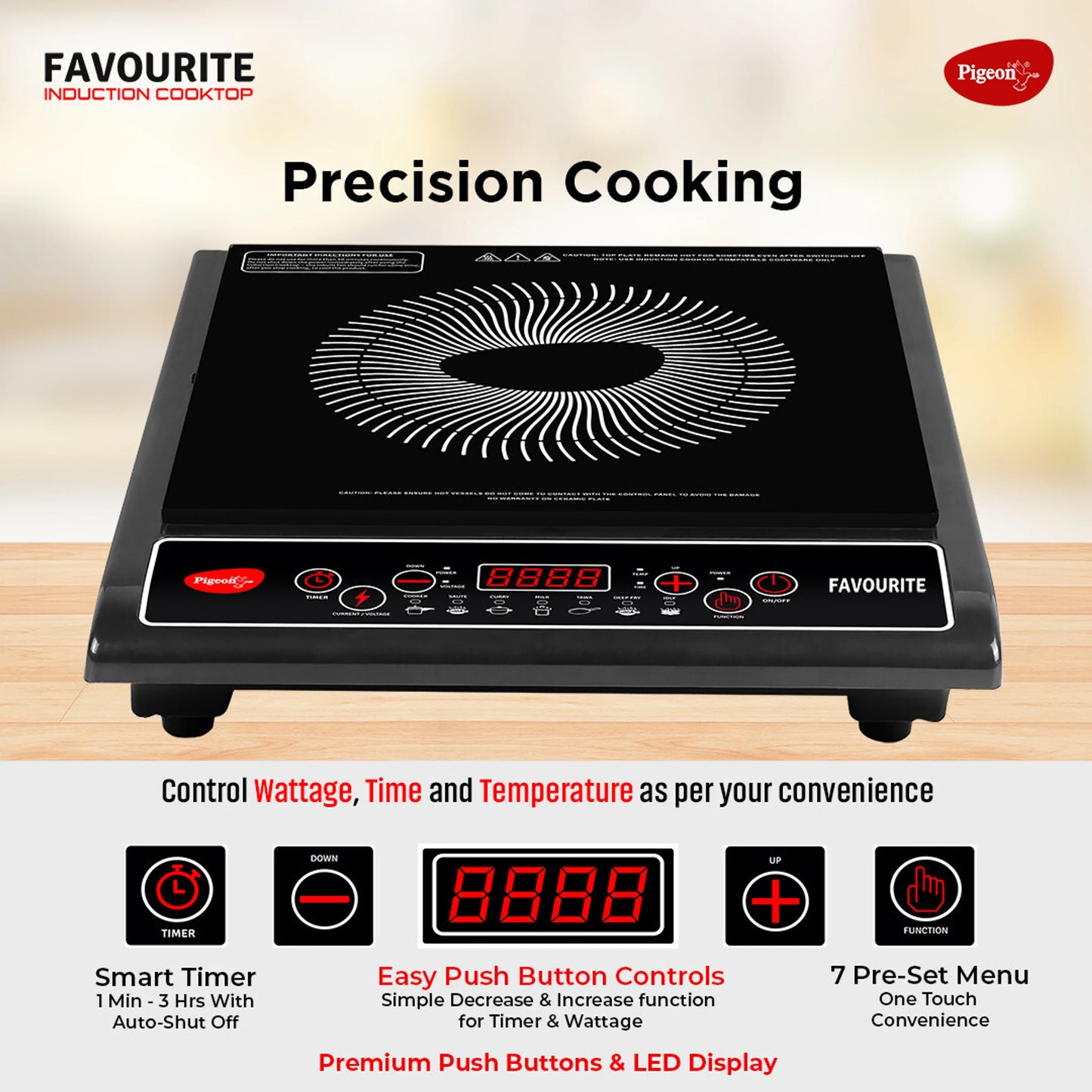 Pigeon  Induction Cooktop Push Button Electric Stove Portable Black #