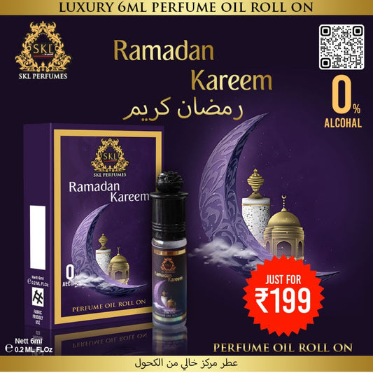 Ramadan Kareem 6ml Perfume Oil Roll-On | 0% Alcohol, Pure Fragrance