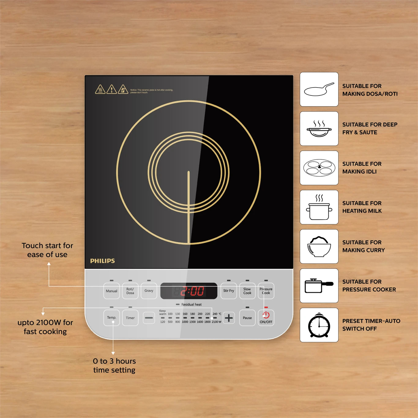 Philips induction cooktop 2100W fast heating electric stove