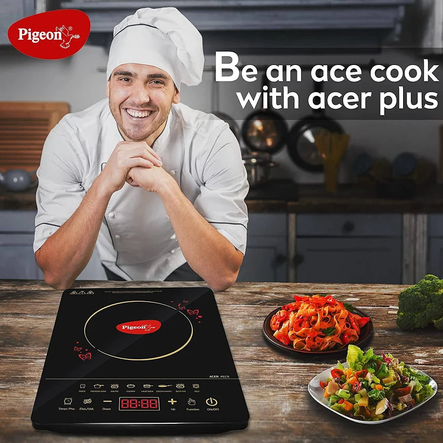 Pigeon Acer Plus induction cooktop with 8 cooking programs and temperature control