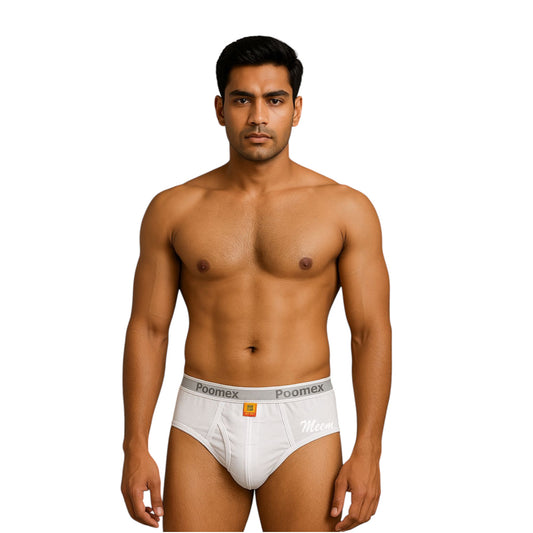 Poomex Men's Jetty Brief – White, 100% Pure Cotton Underwear for Daily Comfort#