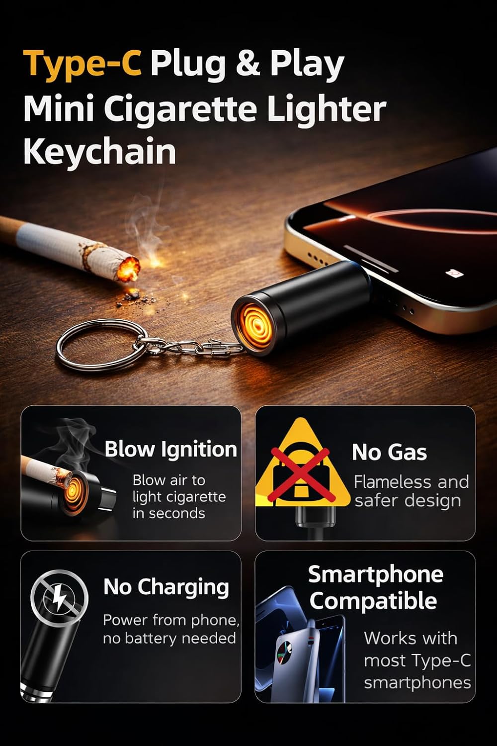 Portable rechargeable OTG flameless lighter for camping and outdoor use