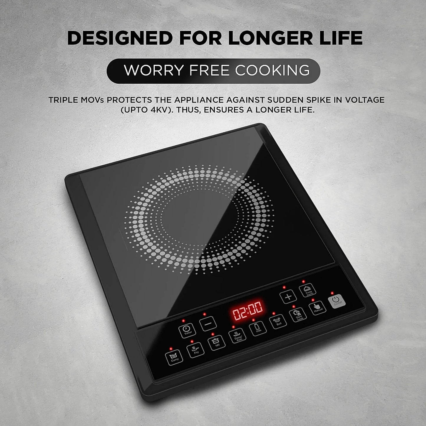 Preethi induction cooktop black crystal glass gas-free cooking
