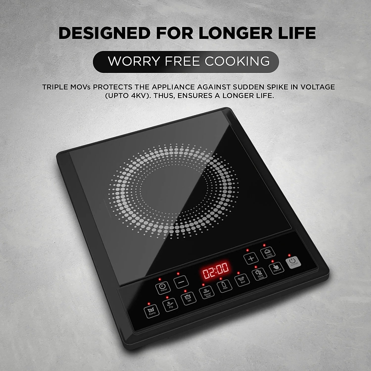 Preethi induction cooktop black crystal glass gas-free cooking