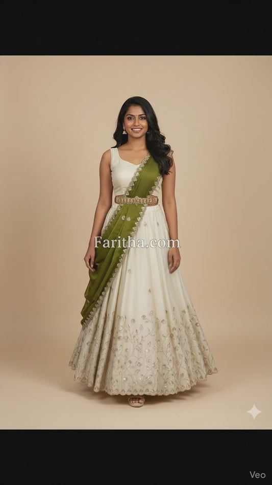 Trending Embroidered Shimmer Half Saree Lehenga with Blouse & Dupatta for Women #