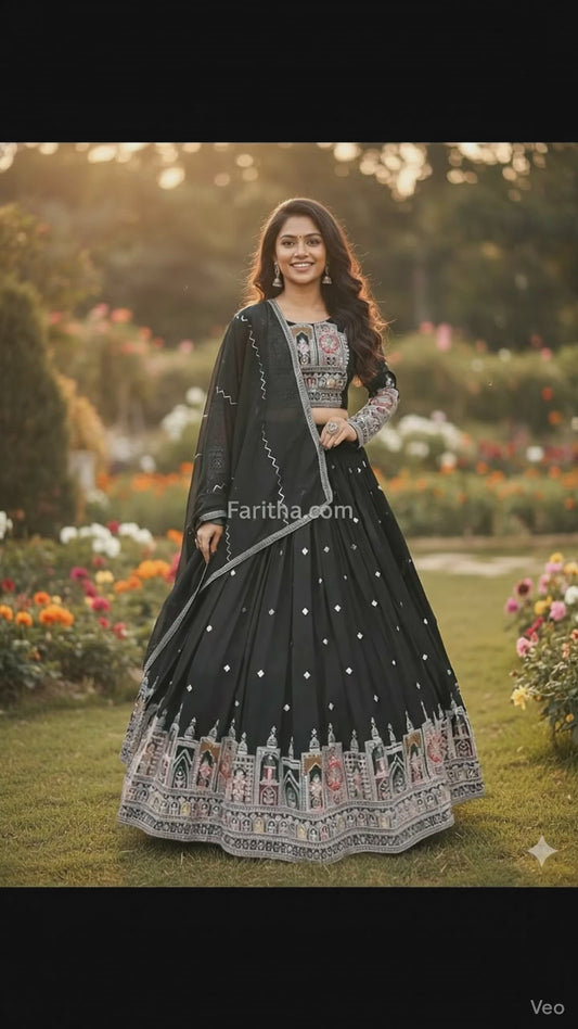 Silk Embroidered Semi-Stitched Lehenga with Unstitched Blouse & Dupatta #