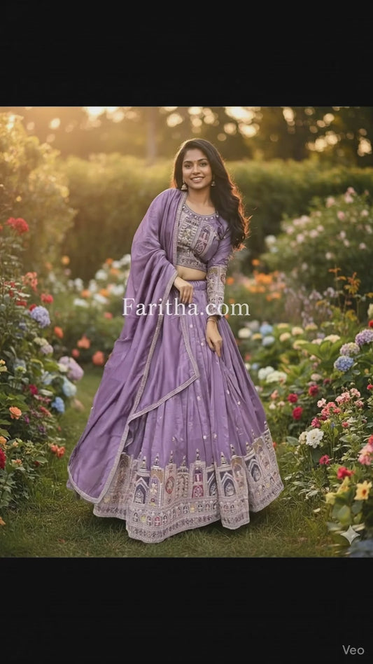 Silk Embroidered Semi-Stitched Lehenga with Unstitched Blouse & Dupatta #