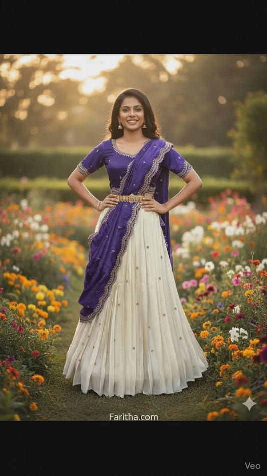 Beautiful Semi-Stitch Half Saree for Women | Pure Viscose Shimmer Fabric with Embroidery Work & Gold Crushed Blouse + Dupatta#