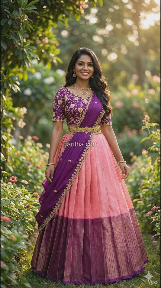 South Indian Style Half Saree for Women – Traditional Pattu Langa Voni Dress#