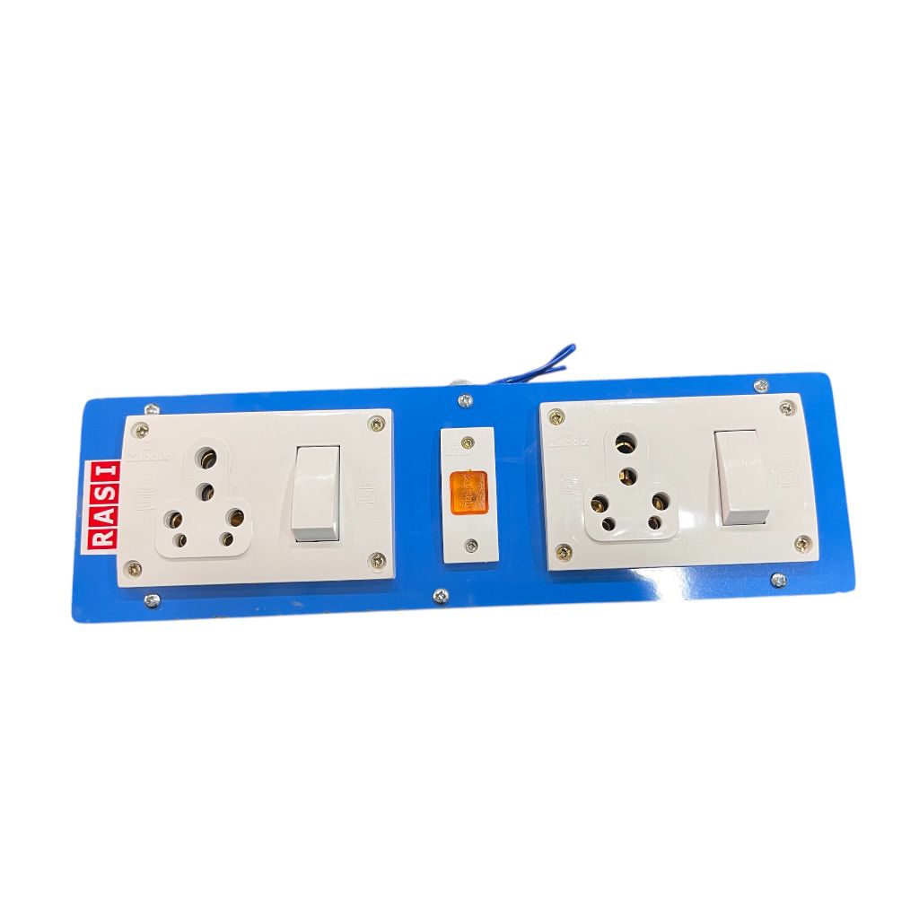 RASI wooden extension switch board with 2 fifteen amp sockets and indicator