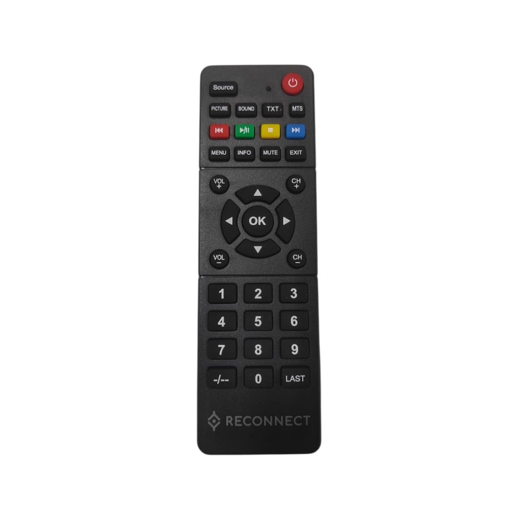 Reconnect LED TV Remote Control front view with numeric and function keys
