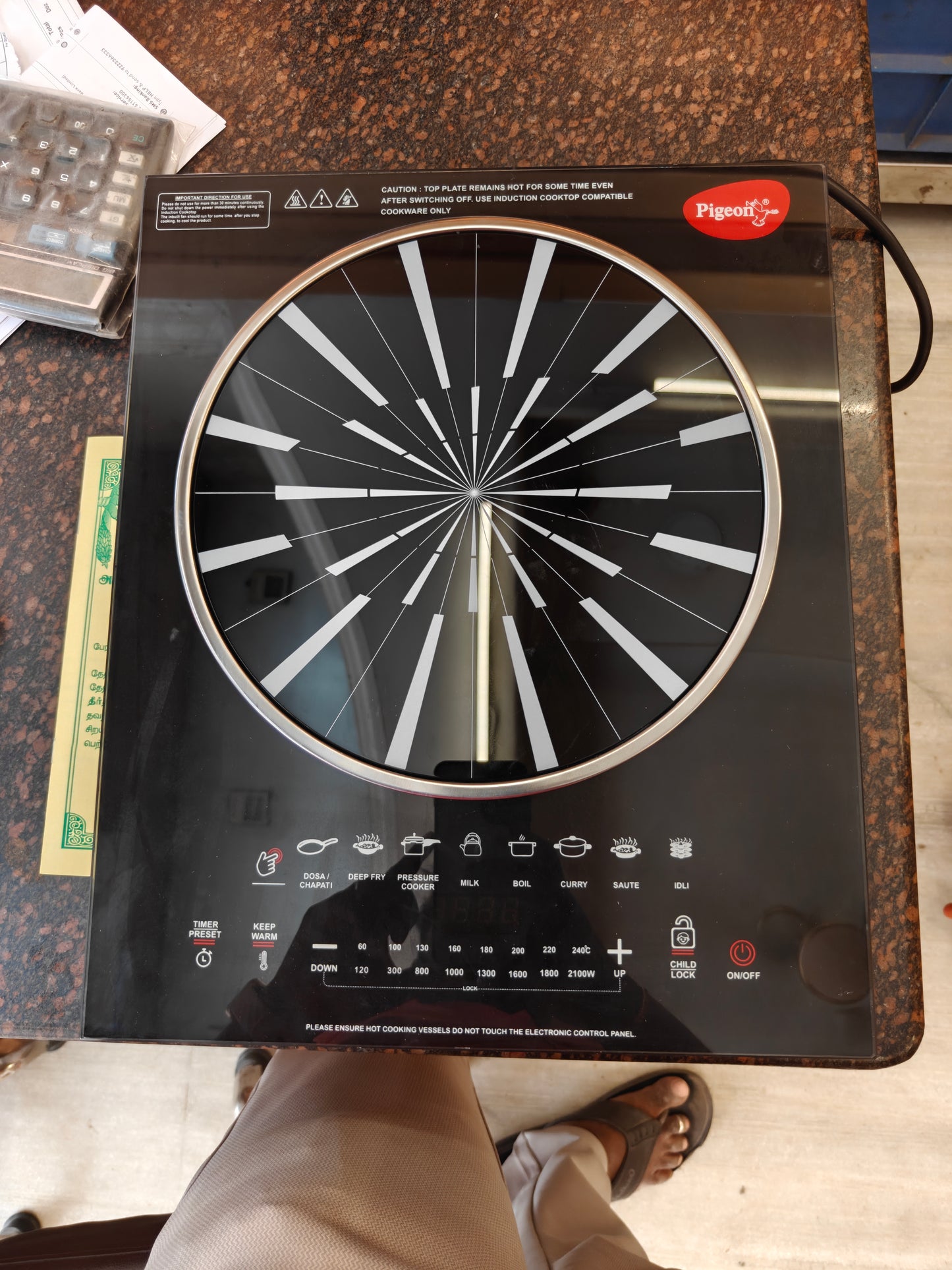 Pigeon Rapido Anti-Skid Induction Cooktop – 2100W High Power | 8 Preset Menus | Feather Touch Control | Energy Saving Cooker