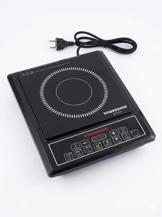 Sowbaghya Bolt Plus Induction Stove – 1600W, Touch Control, 7 Cooking Functions, 12 Months Warranty